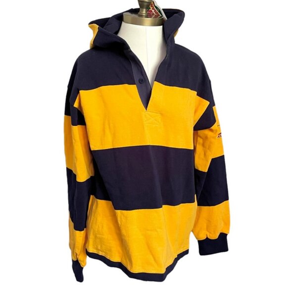 Barbarian Yellow / Blue Striped Hooded Rugby Jersey - XS, unisex fits oversized! - Picture 2 of 13